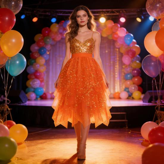 Damenrock Sternenhimmelmuster Doppellagig Mesh Hoher Bund Rock mit unregelmäßigem Saum Asymmetrisch Hoher Schlitz Party Auftrittsrock