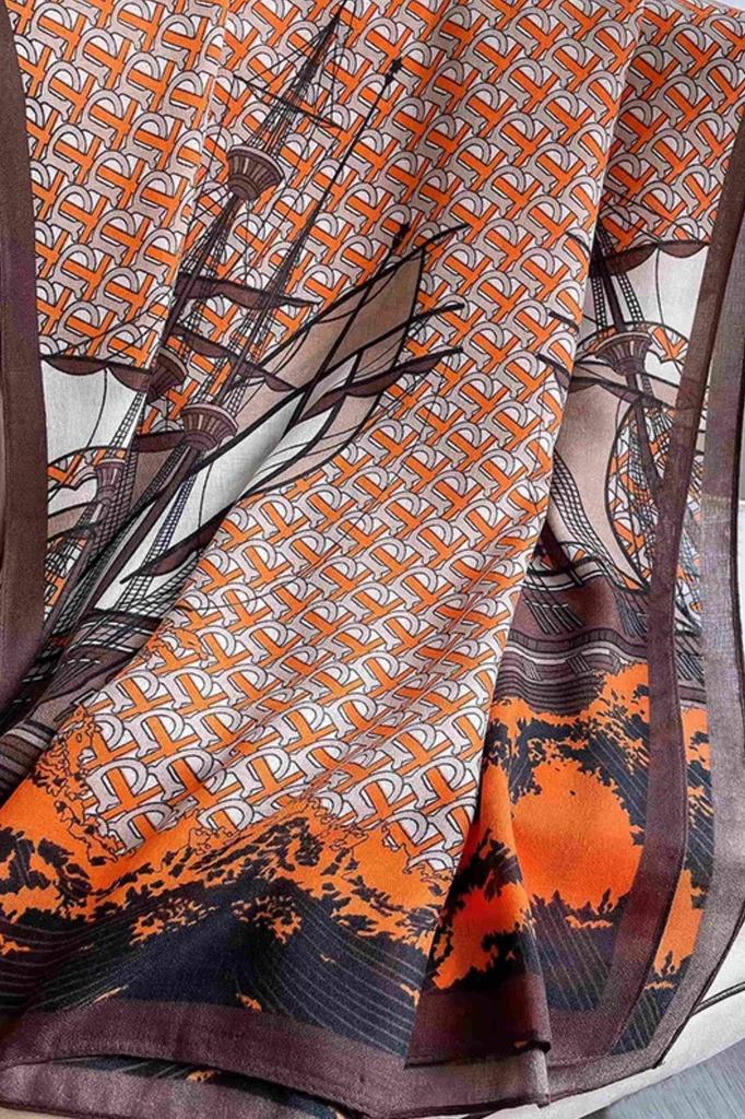 Women' Orange-Brown Scarf 90X90 - Monogram and Retro Urban Graphics