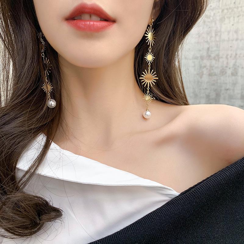 Personalized Gold Sun Flower Long Tassel Clip Earrings Temperament Non Pierced women's Party Daily Jewelry