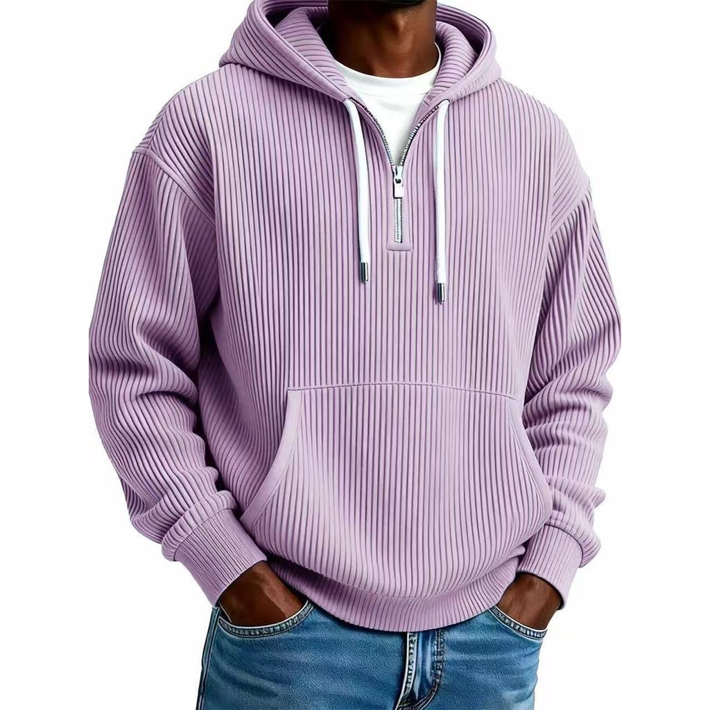 Men's Casual Solid Color Zipper Long Sleeve Hooded Sweatshirt, Everyday Zipper Casual Long Sleeve T-Shirt