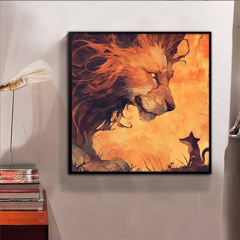New Arrival 5D DIY Full Circle Diamond Painting "Lion and Fox" Embroidery Cross Stitch Home Decor Gift
