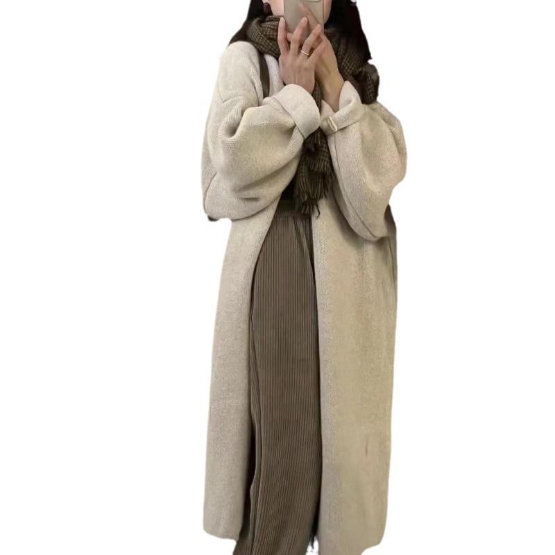 Damen Elegant Knielang Strickjacke Einfach Klassisch Uni Warm Gestrickte Strickjacken Herbst Mode Temperament Mantel