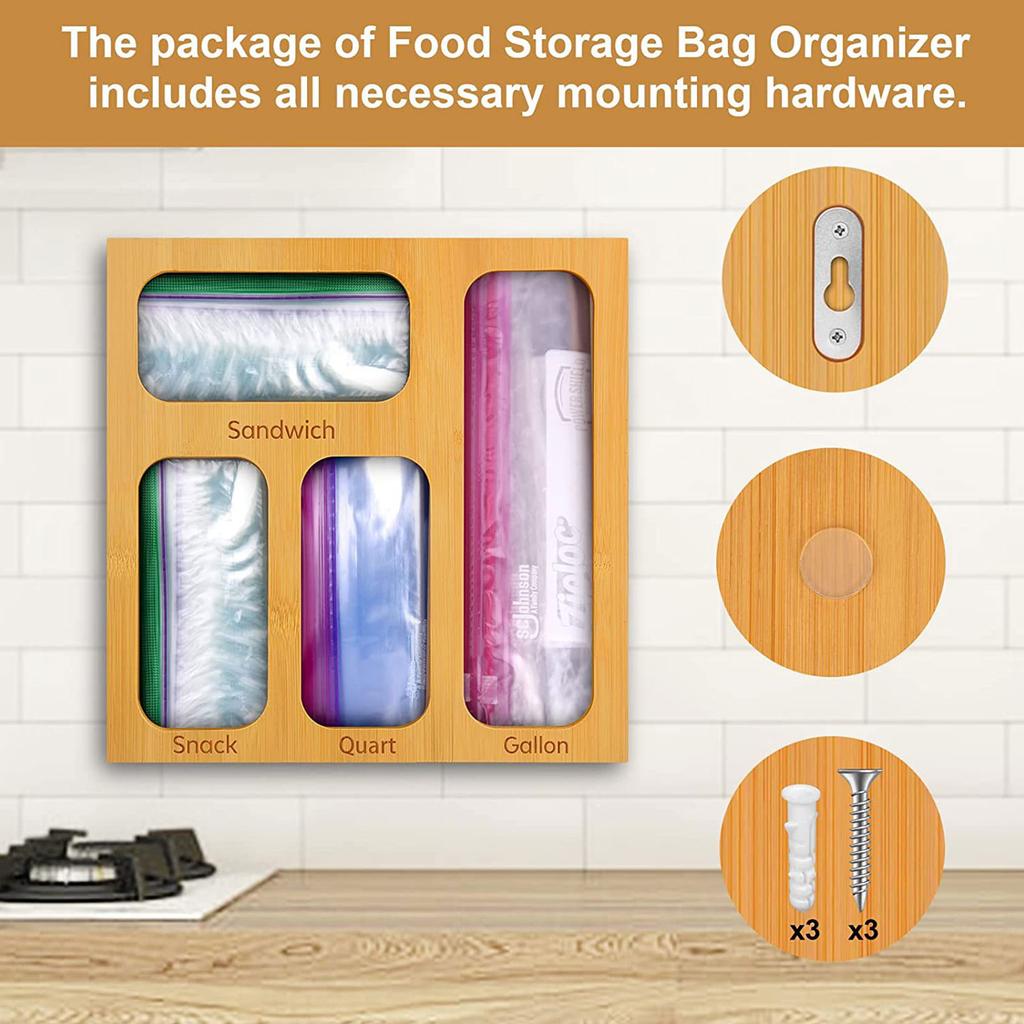 Food Storage Bag Organizer Anti Slip Drawer Baggie Organizer For Kitchen Drawer Wood Grain Color