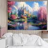 Castle Tapestry Trees And River In Fantasy Forest Wall Hanging Fairy Tale Tapestries For Kids Bedroom Living Room Dorm Party