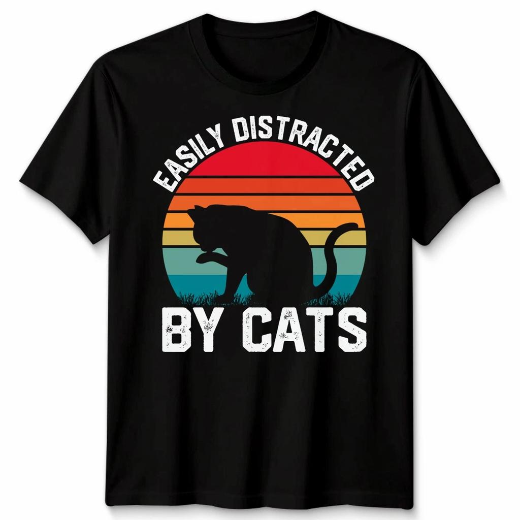 Easily Distracted By Cats T Shirt Humor Cat Lover Graphic Apparel