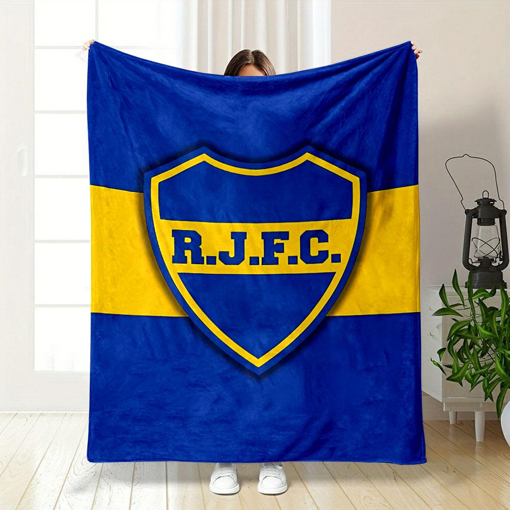 Blue and Yellow Shield Design with "R.J.F.C." Text In Bold Letters. for All Seasons Blanket Lunch Break Throw Gift