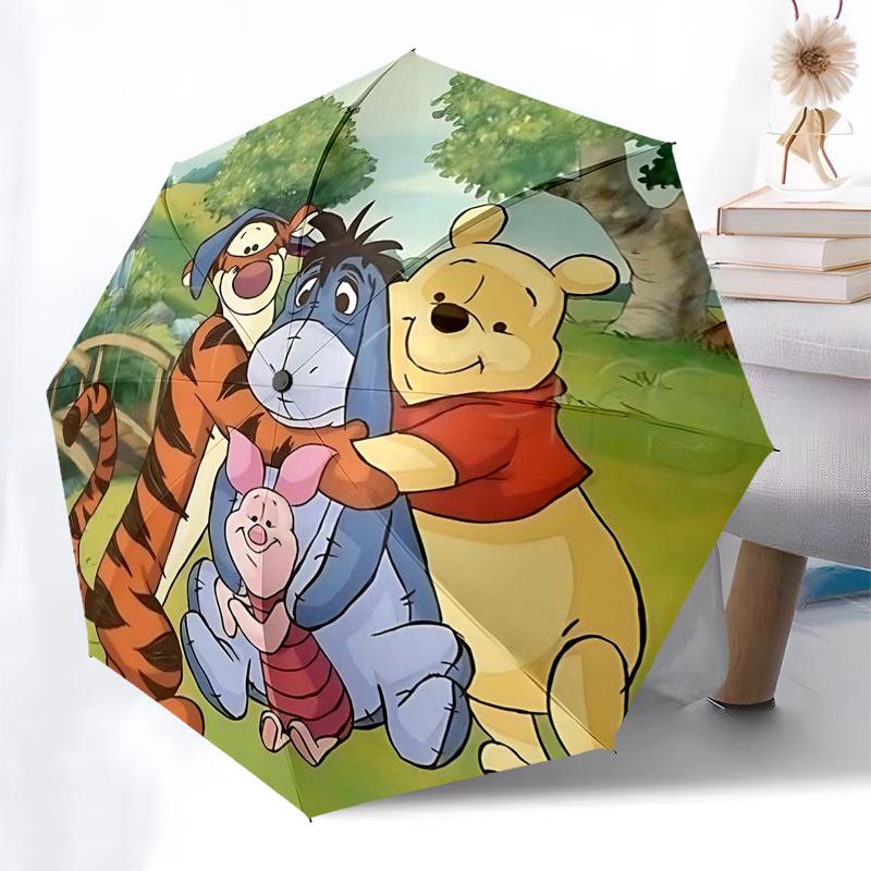 Ombrello da Viaggio a Tema Winnie the Pooh e Amici - 8 Stecche, Apertura e Chiusura Automatiche, Design Pieghevole Portatile, Ombrello Compatto ed Elegante