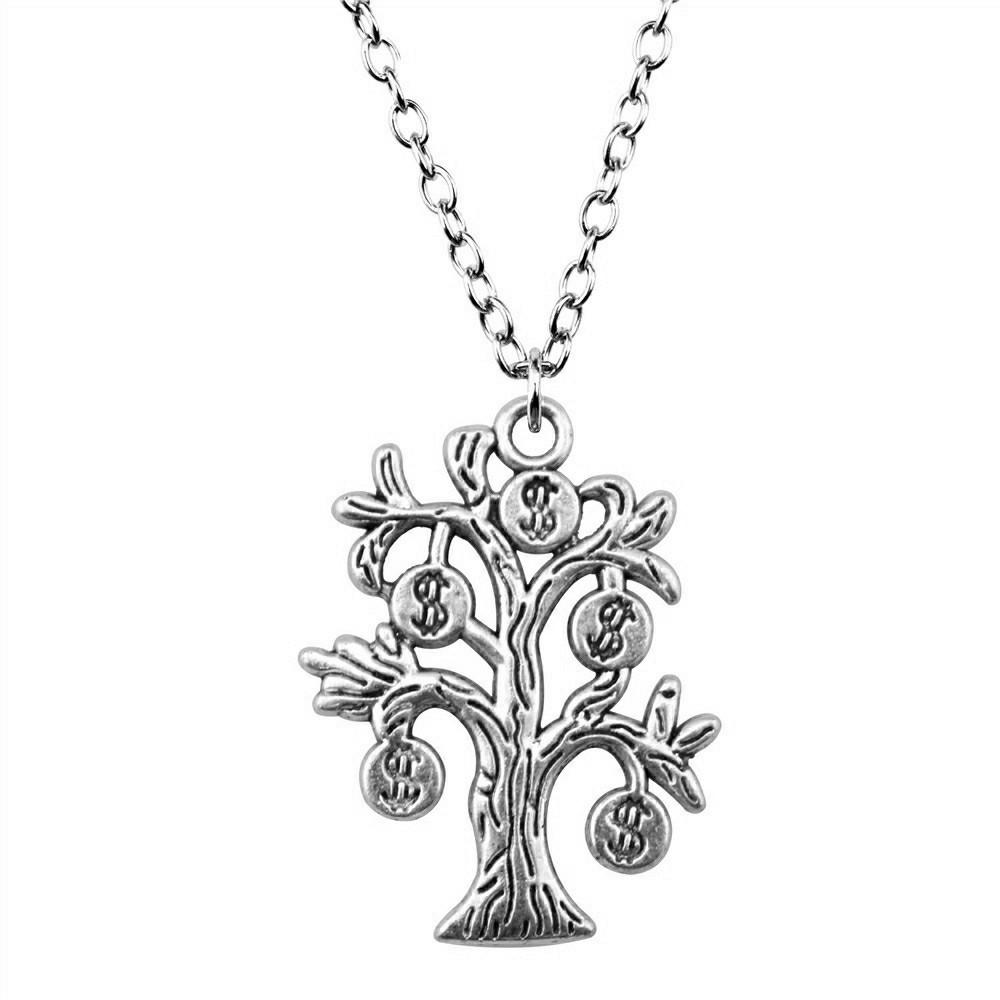 Vintage Rose Flower Charm Necklace Tree Of Life Pendant Antique Jewelry 43cm Chain