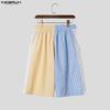 INCERUN Two Pieces Summer Men O Neck Striped Hollow Patchwork Short Sleeve Tops and Shorts Sets