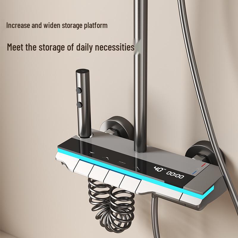 Oryginalny termostatyczny zestaw prysznicowy w całości miedziany z wyświetlaczem cyfrowym i funkcją deszczownicy LED