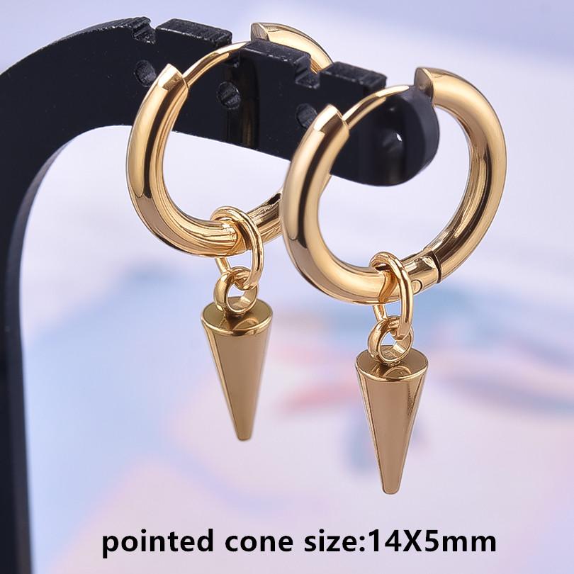 Nicht verblassend Unterschiedliche Länge Spitzkegel Hängeohrringe Edelstahl Runde Creolen für Damen Herren Schmuck Ohrpiercing Geschenk