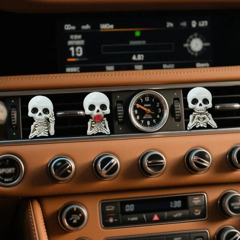 3Pcs Cute Resin Skull Car Air Outlet Diffuser Funny Auto Interior Aromatherapy Decor Cool Gift for Boyfriend