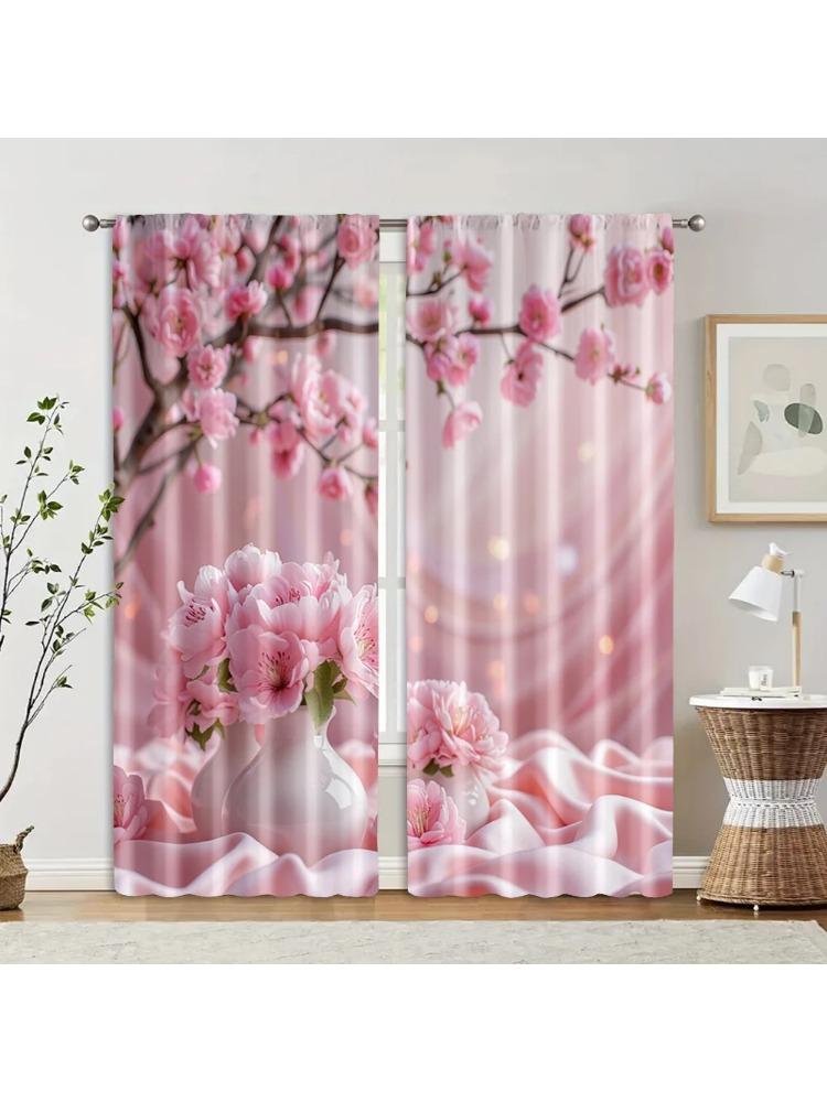 

2pcs Creative Curtains Romantic Pink Floral 100% Polyester (without rod) Decorations Clearance Ldeal for Living Room Bedroom 100*130 Grommet Top 1pcs