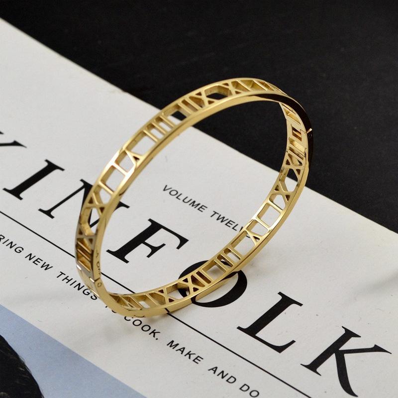 New Simple Korean Style Fashionable Roman Numeral Titanium Steel Bracelet Hollow Bracelet Couple Bracelet 18CM