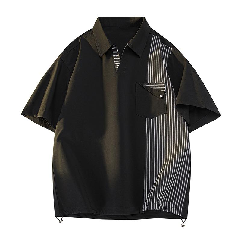 

Men Polo Shirts Short Sleeve Button Down Texture Polo T Shirts Casual Golf Polo Collared Shirts M чёрный