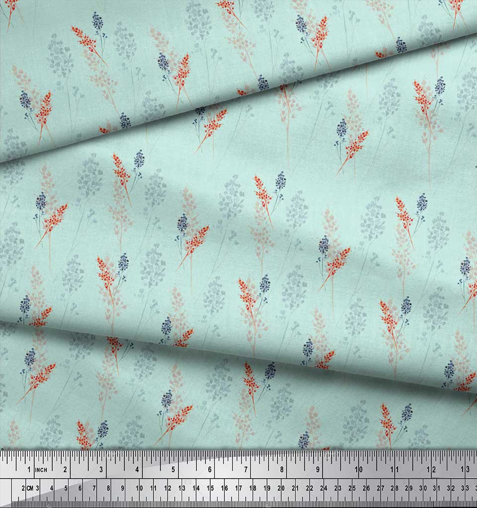 Soimoi Green Japan Crepe Satin Fabric Gypsophila Floral Printed Craft Fabric by the metre 42 Inch