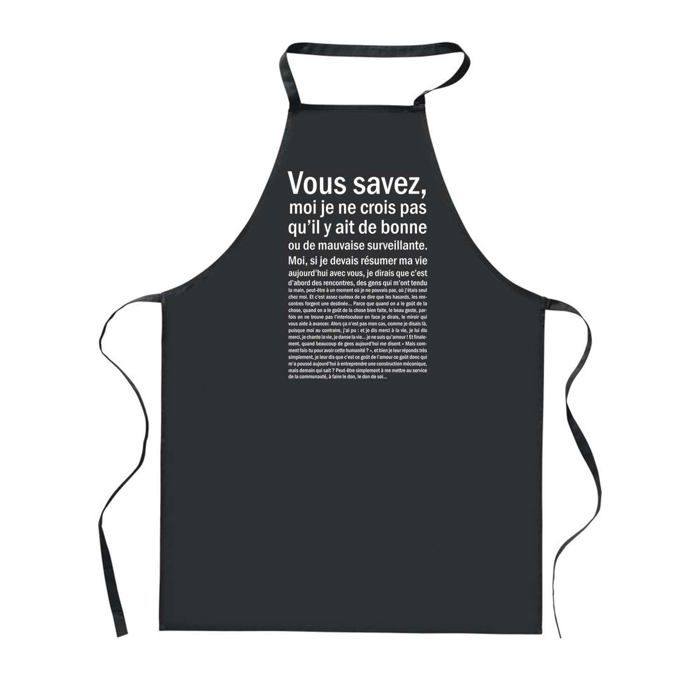 Tablier de cuisine - PLANETEE - Surveillante (Bonne ou de mauvaise) - Noir - Impression Bretonne - 90x60 cm