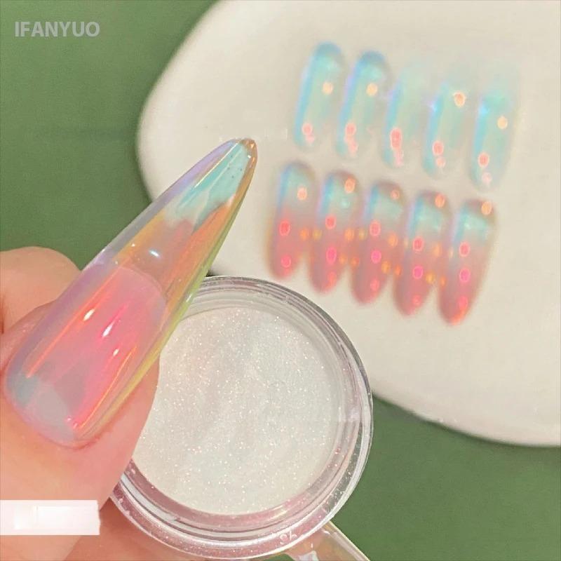 1 Doos Hoogglans Plating Aurora Nagelpoeder Maanlicht Wit Spiegel Nagellak Glitter Ultrafijn Poeder Gel Nagellak Pigment Decoratie