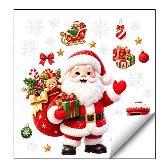 Christmas Window Clings Cling, PVC Waterproof Santa Claus/ Elf Snowman/Elk/House Stickers, Reusable Easy Peel And Stick Holiday Decor Glass