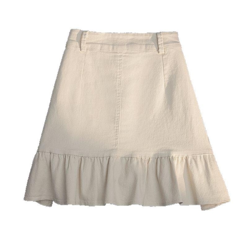 No Pattern Denim Mini Skirt With Ruffled Hem For Casual And Party Outfit