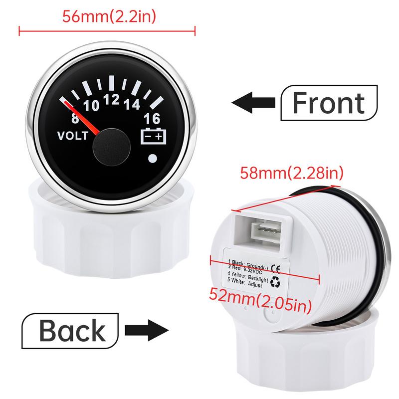 ZMFJH 7 Color Light Pointer 52MM Fuel Water Level Gauge Voltmeter Oil Pressure Meter Water Oil Temp Gauge with Alarm Optional