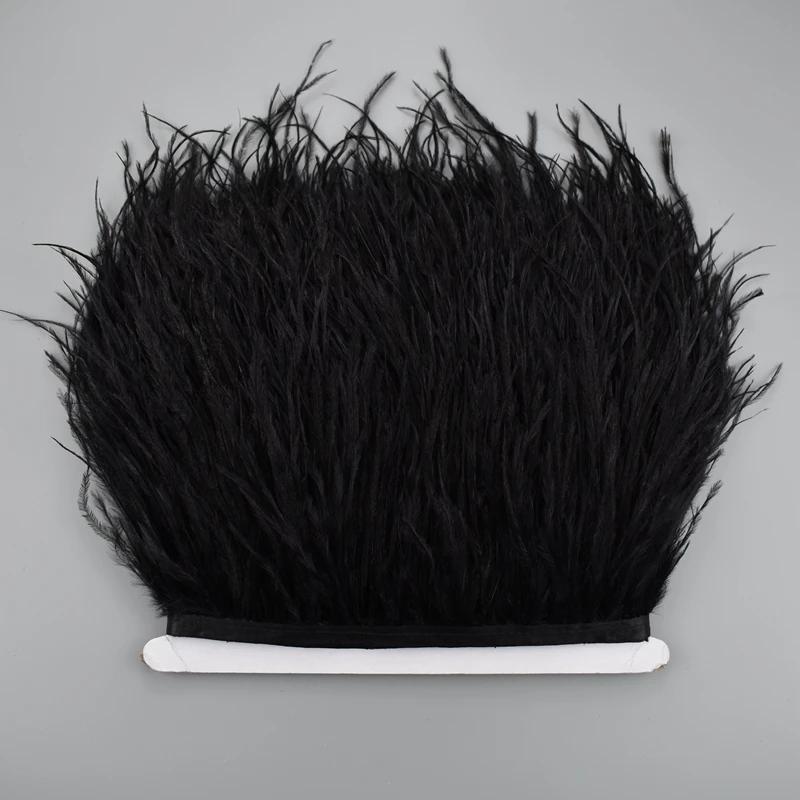 10 Meter farbige Straußenfedern auf Band 10-15 cm 4-6 Zoll Fransen Kleidung Nähen Weiße Borte Kleid Rock Hochzeitszubehör