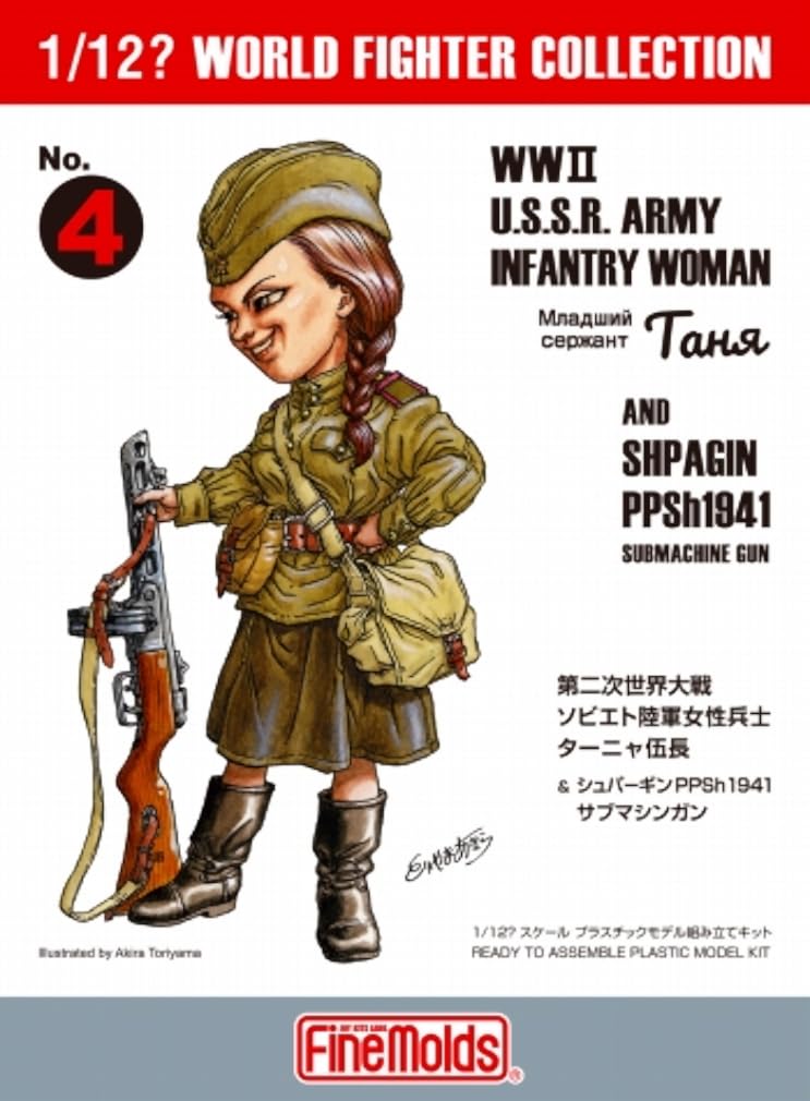 Fine Molds 1/12 World Fighter Collection WWII Soviet Army Female Soldiers Tanya & Shpergin PPSh 1941 Plastic Model Kit, Unpainted, Assembly Kit, FT04