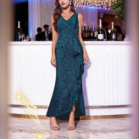 New Sexy V-Neck Dress, Sequin Split Evening Dress Dinner Party