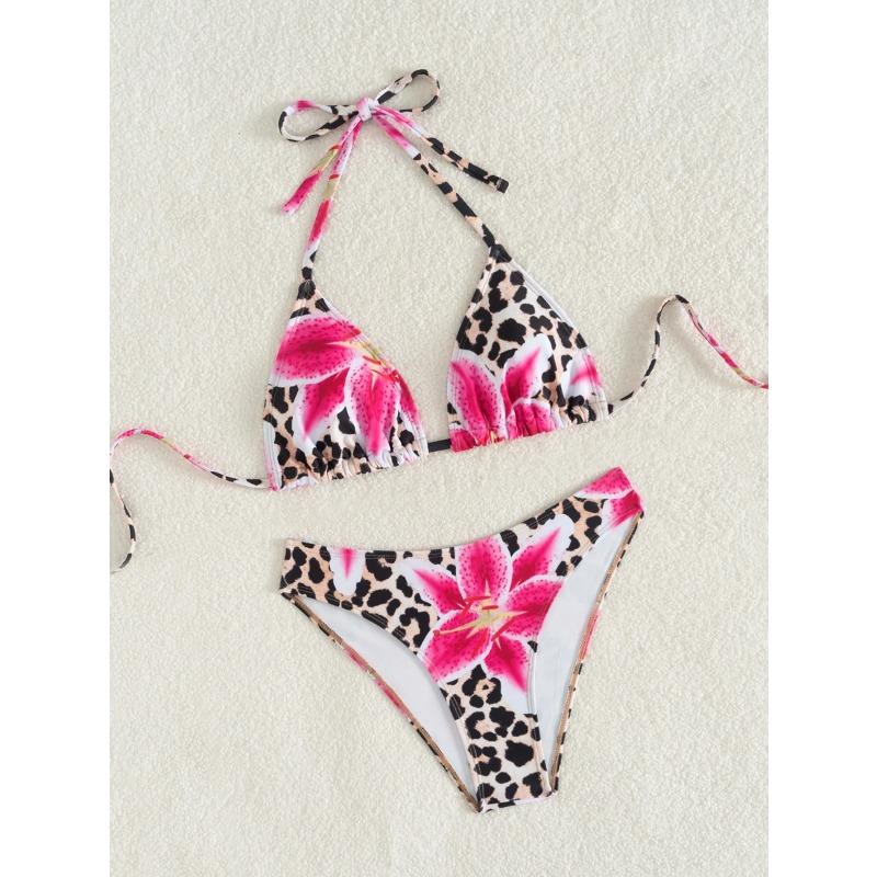 Women's Two Piece Bikini Set 2026 Sexy Triangle Push Up Swimsuit, Floral Print Bathing Suit Beach Swimwear