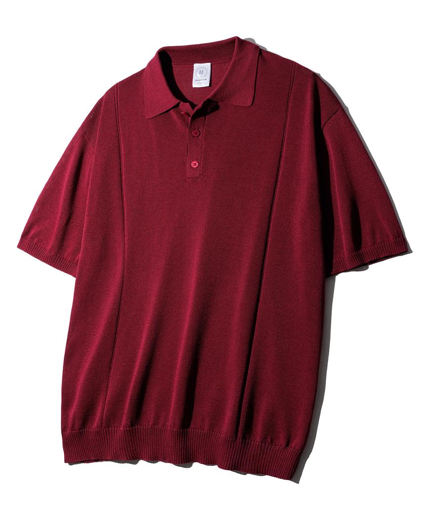 JEMUT Epic Like Linen Short Sleeve Collared Knit Deep Red Sokn2562