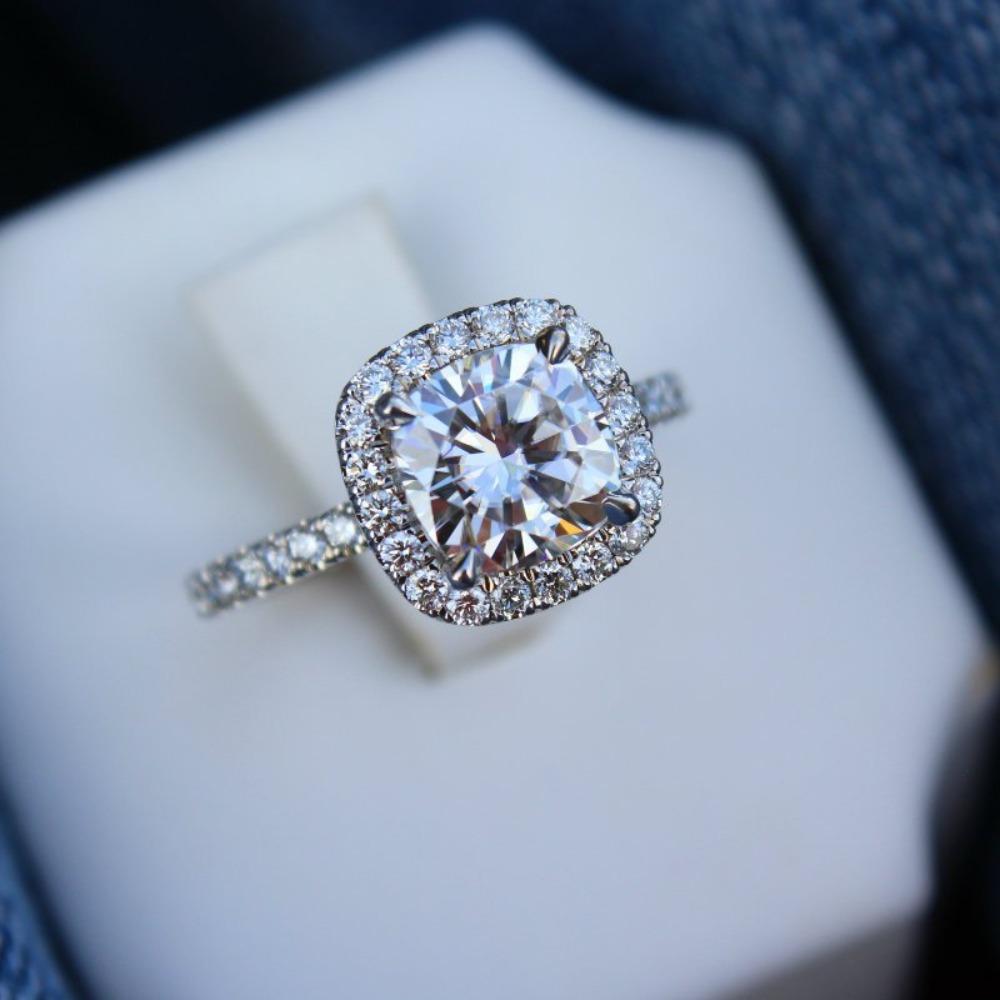 Women 18k White Gold Plated Simulated Zircon Square Engagement Ring Princess Cut Bridal Jewelry Gift no. 6 платиновый