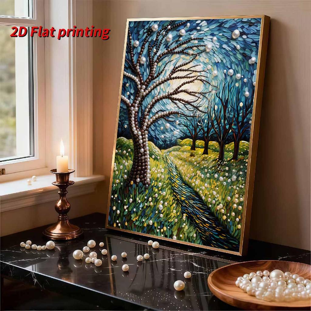 5D DIY Frameless Pearl Painting Country Road Pattern Painting Kit, Suitable for Home Living Room Bedroom and Other Wall Decoration Art Paintings