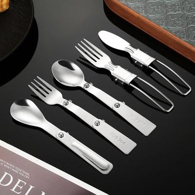 304 Stainless Steel Solding Spoon Outdoor Portable Fold Spoon Fork Knife Travel Folding Spoon Camping Hiking Picnic Tableware