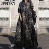 JPNTKY Women's Loose Fit Maxi Dress with Long Sleeves and Floral Print
