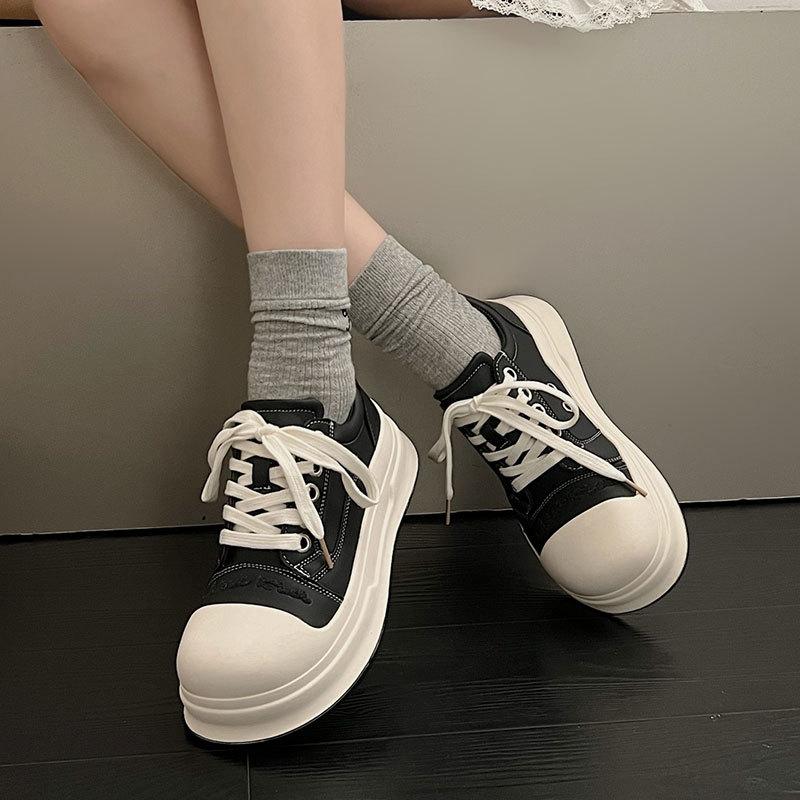 Ugly cute height increase Mickey black and white big head shoes women's spring and autumn new versatile casual sports platform bread shoes
