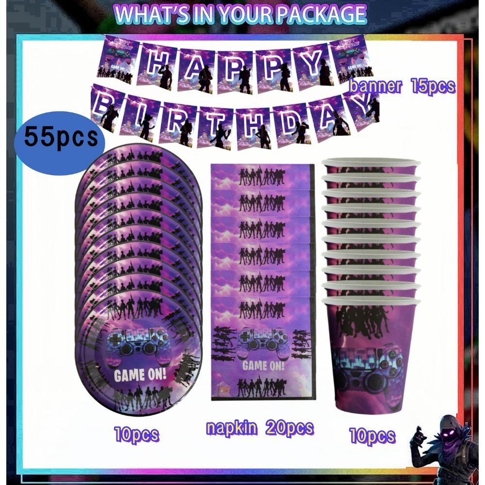 Shooting Game Fortnition Birthday Party Decoration Tableware Set 10people Backdrop Alpaca Balloon Baby Shower Kid Party Supplies