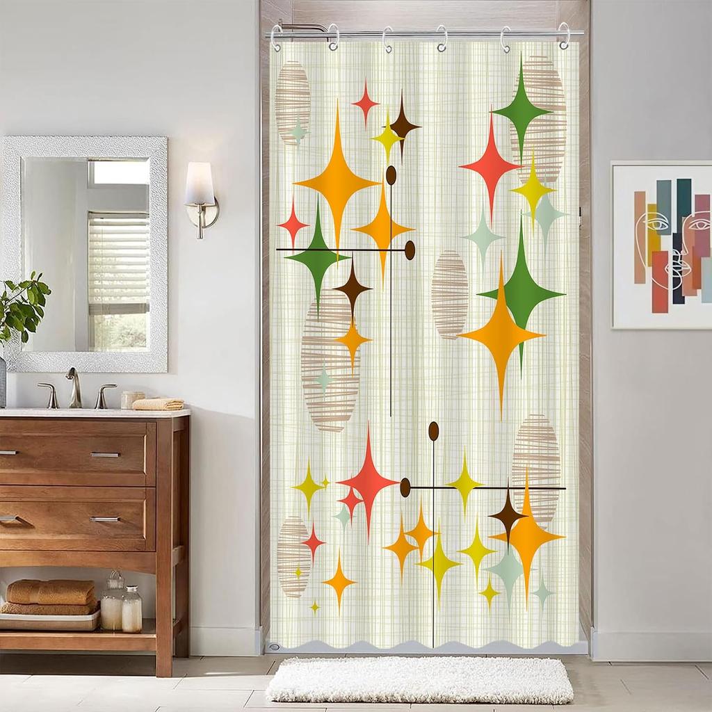 Extra Long Geometric Shower Curtain Mid Century Modern Shower Curtains For Bathroom Abstract Yellow Black White Waterproof