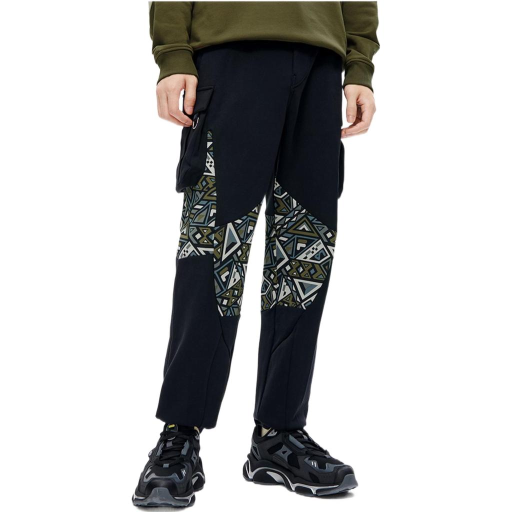 Fila Fusion White Mountaineering Geometric Pattern Printed Cuffed Casual Knit Sports Pants Men pants Black T11M217601FBK