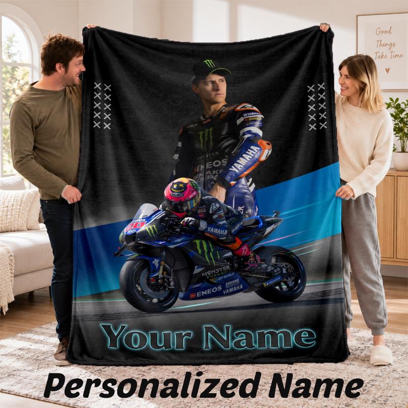 Benutzerdefinierter Name Yamaha Racing Flanell-Kuscheldecke Personalisierter Text Weiche Decke Bett Sofa Geschenk