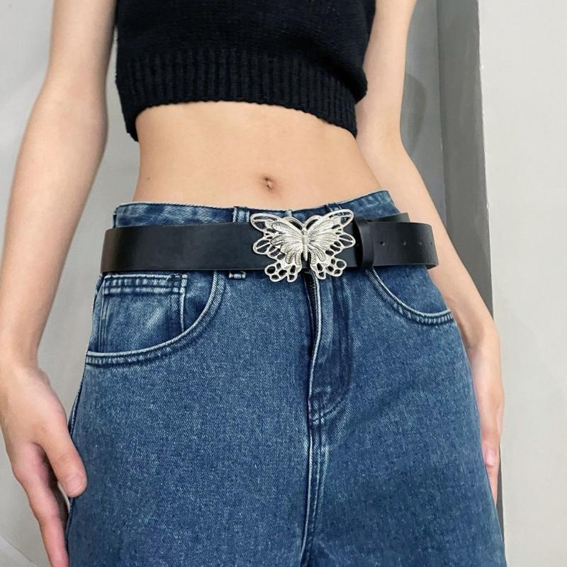 Adult Waist Belt with Unique Hollowed Butterfly Buckle Multiple Color PU Waist Belts for Rock Fan Wear Resistant