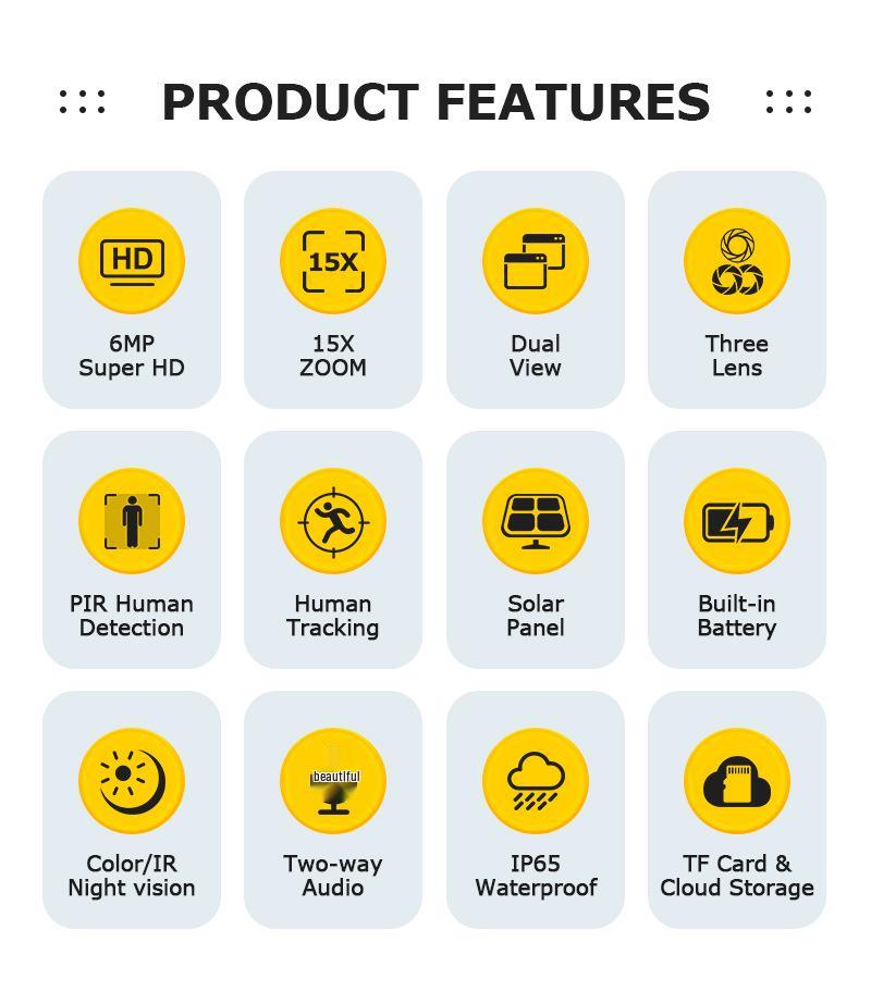 UBOX 6MP Solar PTZ Camera: Three-Lens, 4G, Low Power, Waterproof, 15X Zoom for Outdoor Monitoring