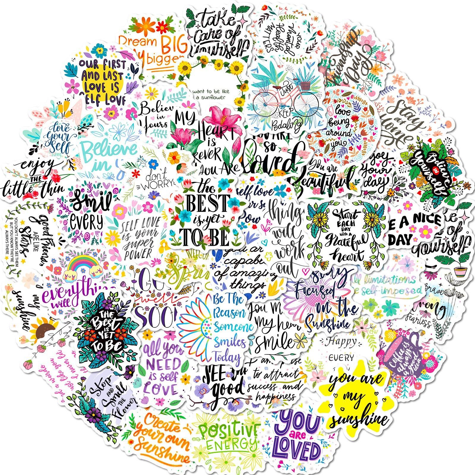 

50 Вдохновляющих Текстовых Наклеек на Английском Языке, Слоганы, Красочные Цветы, Вдохновляющие Английские Фразы, Дудл, Персонализированные Наклейки