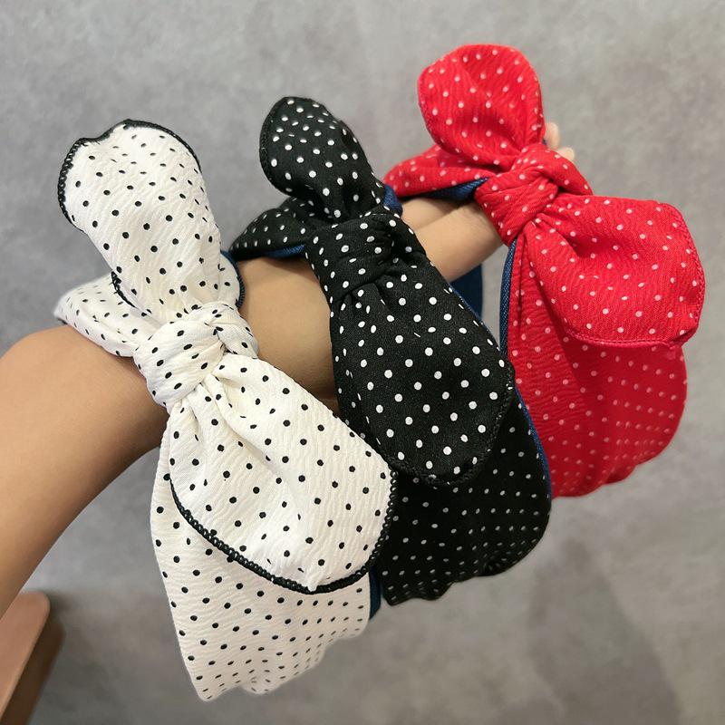 Korean Plaid Navy Bow Headband with Non-Slip Teeth for Women