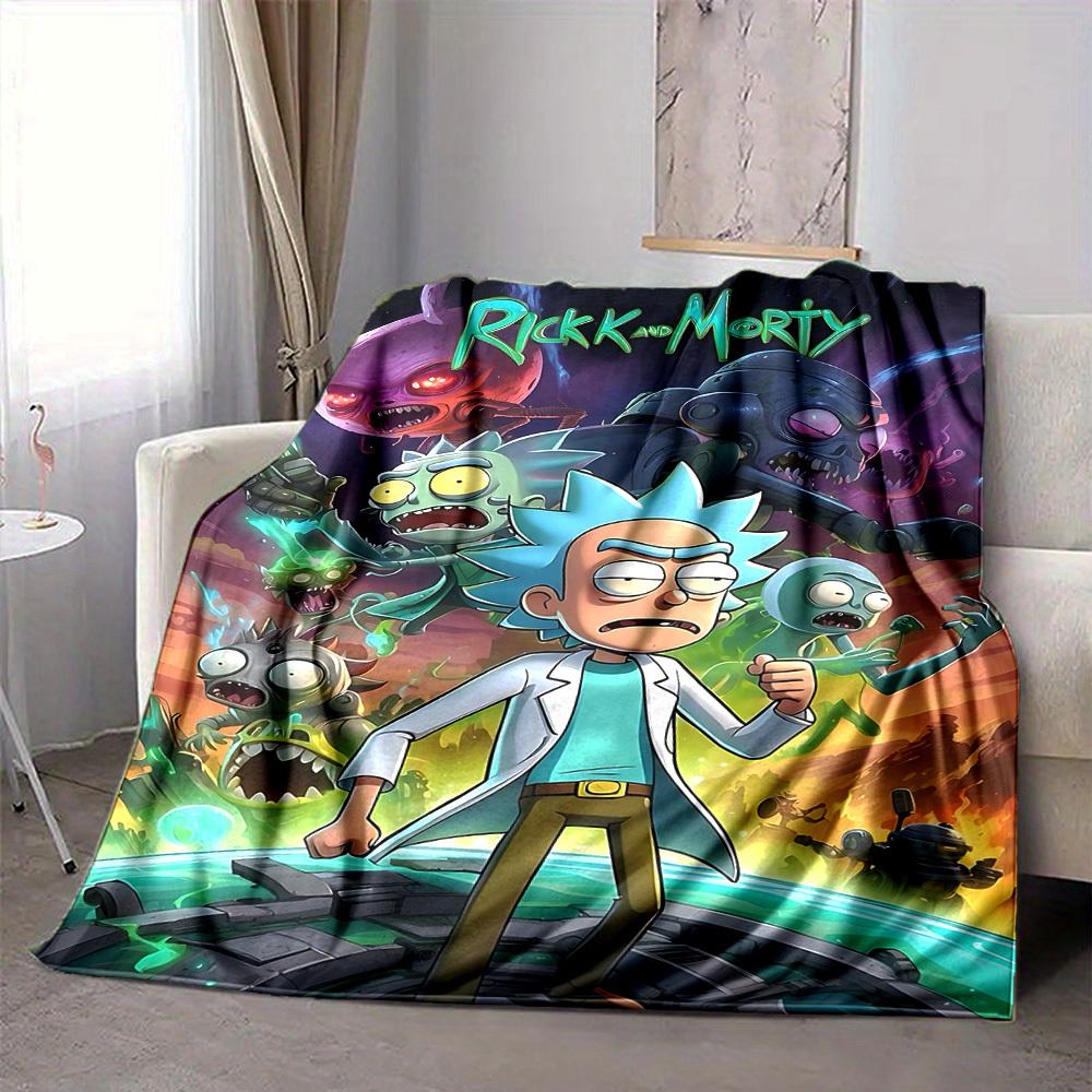 1pc Rick and Morty Blanket Lightweight Flannel Throw For Sofa, Bed, Travel, Livingroom, Office, Couch, Chair, And Bed