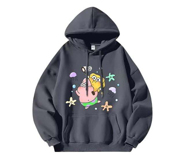 New 2025 Different Couple Outfits Cartoon Sponge Baby Couple Outfits Autumn Outfits Loose Hoodies for Men and Women