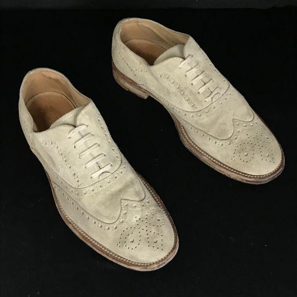 Tod's Italy Vintage Nubuck Leather Full Brogue Wingtip 6 24.5-25.0 Beige Dress Shoes(USED)