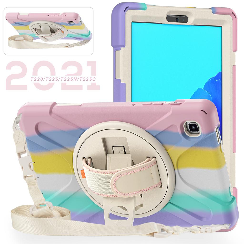 Rugged Case For Samsung Galaxy Tab A7 Lite 8.7 SM-T220 SM-T225 Hybrid Rotating Cover Anti-shock With Hand & Shoulder Strap Coque