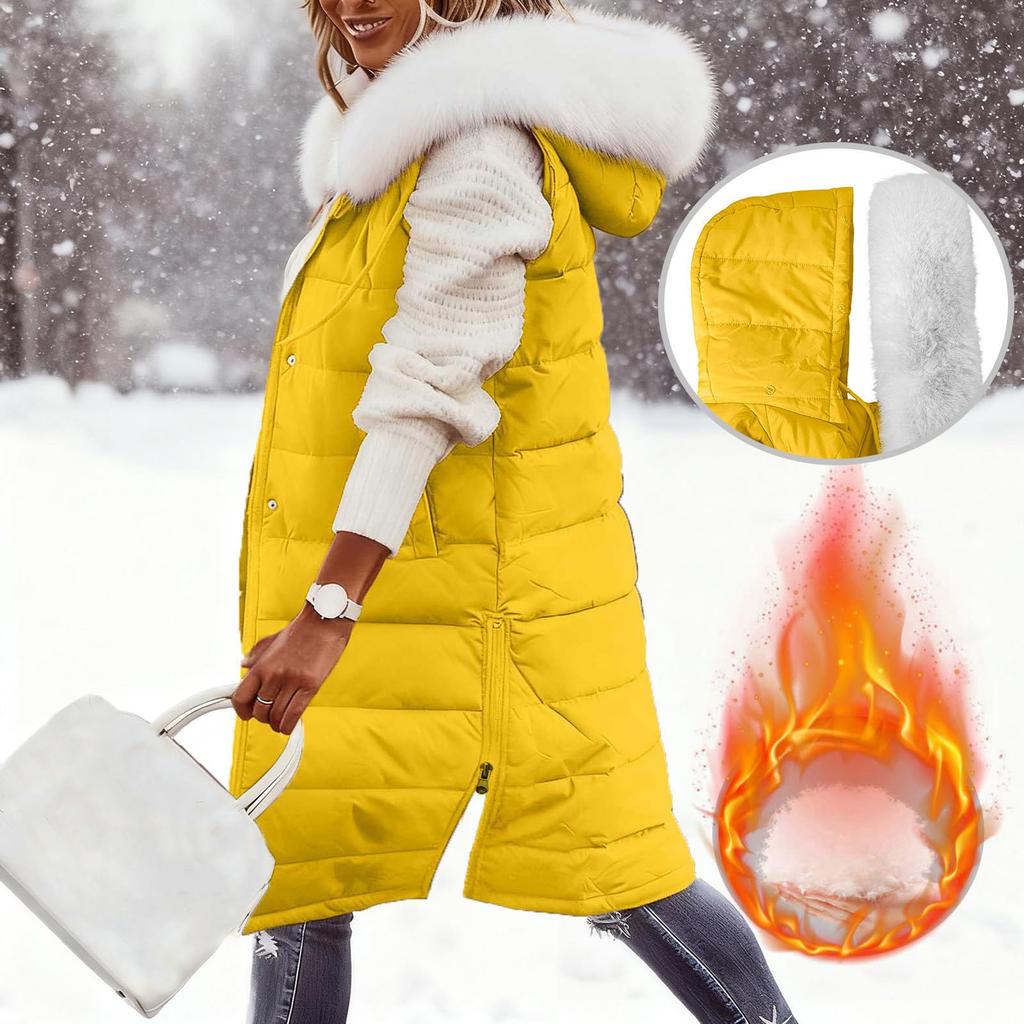 Damska Długa Kurtka Puchowa z Kapturem