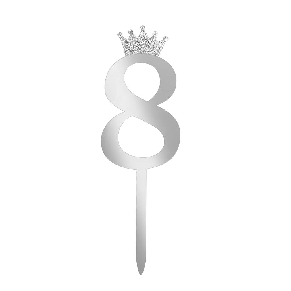 Number Cake Topper Gold Silver Crown Acrylic 0-9 Digital Birthday Party Cake Insert Cake Decoration Wedding Cakes Dessert Decor