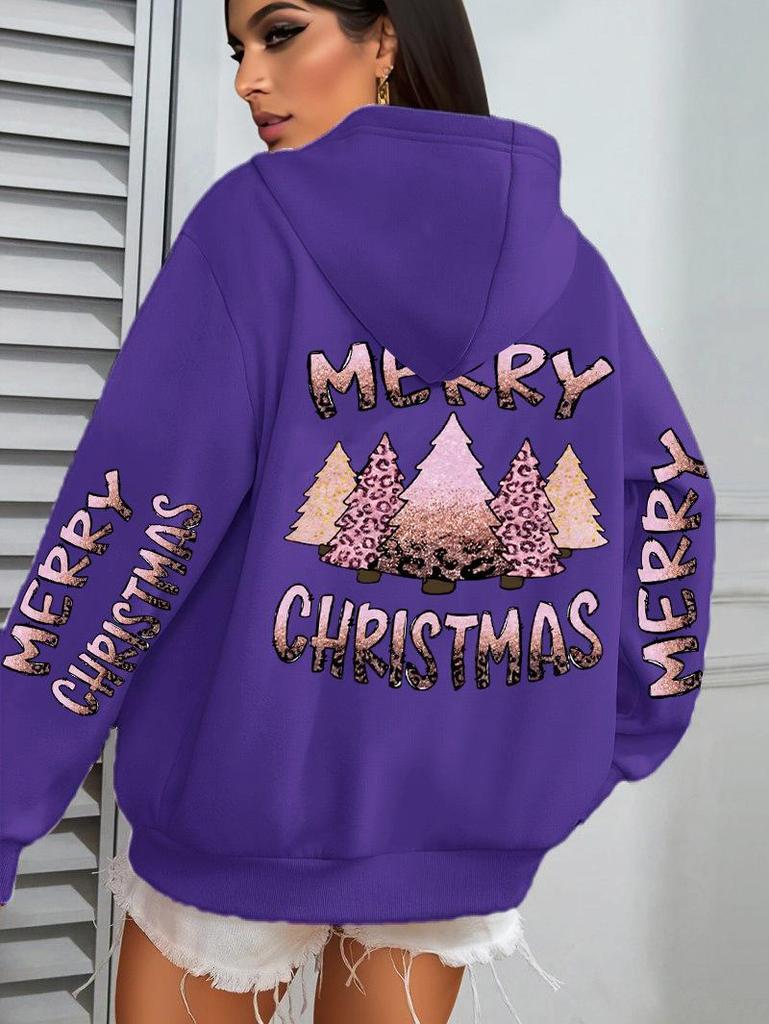 Women's Christmas Tree Pattern Hoodie - Comfortable Autumn Casual Wear